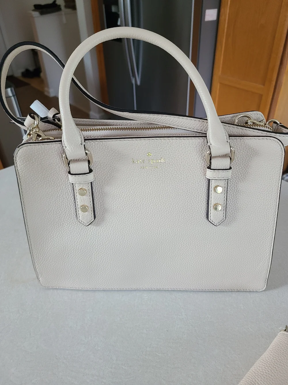 NEW kate spade Beige Pebbled Leather Satchel with Matching Pouch and Cardholder